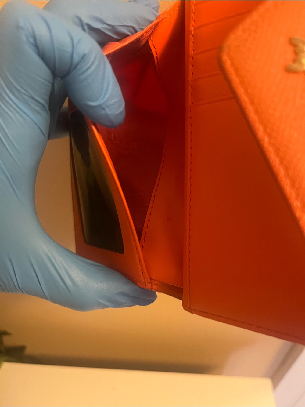 MCM Orange Leather Envelope Compact Wallet with Gold Logo - Picture 10 of 13